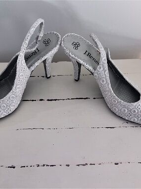 J.Renee White Lace Slingback Heels